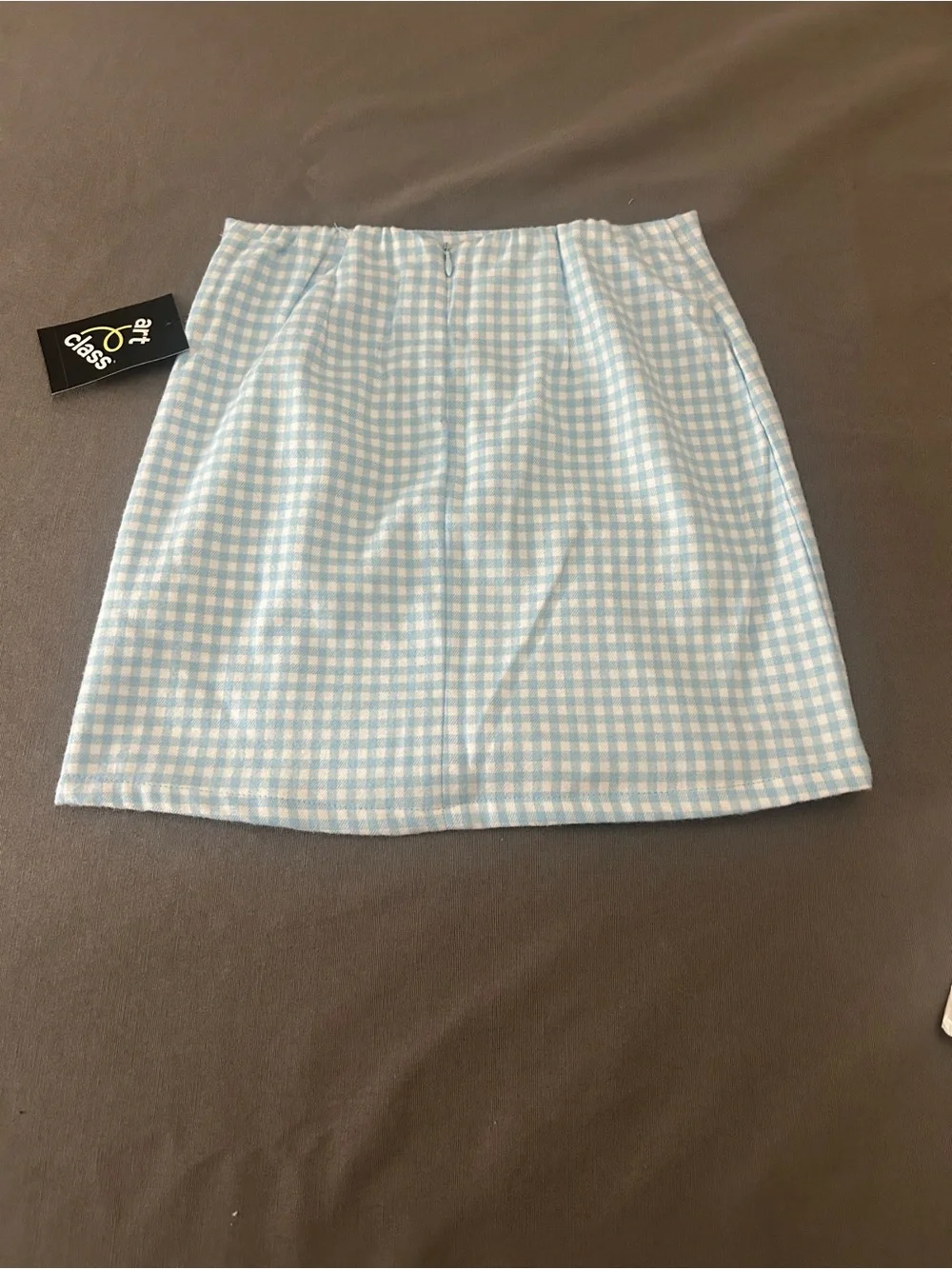 art class Blue and White Gingham Skort with Front Slit